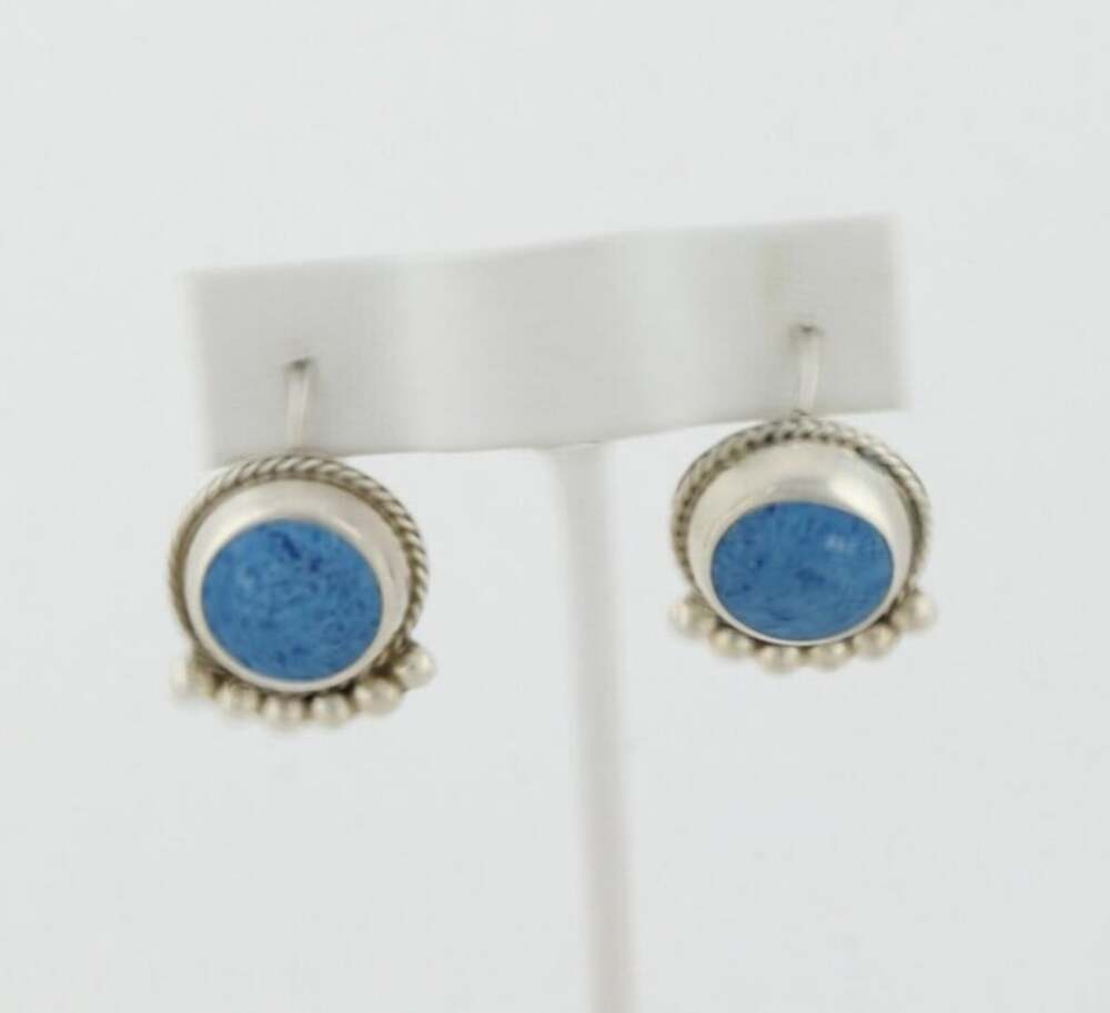 Sterling Silver Sodalite Earrings Dangle Drop 1" x 3/4" Vintage Mexico - Picture 1 of 7